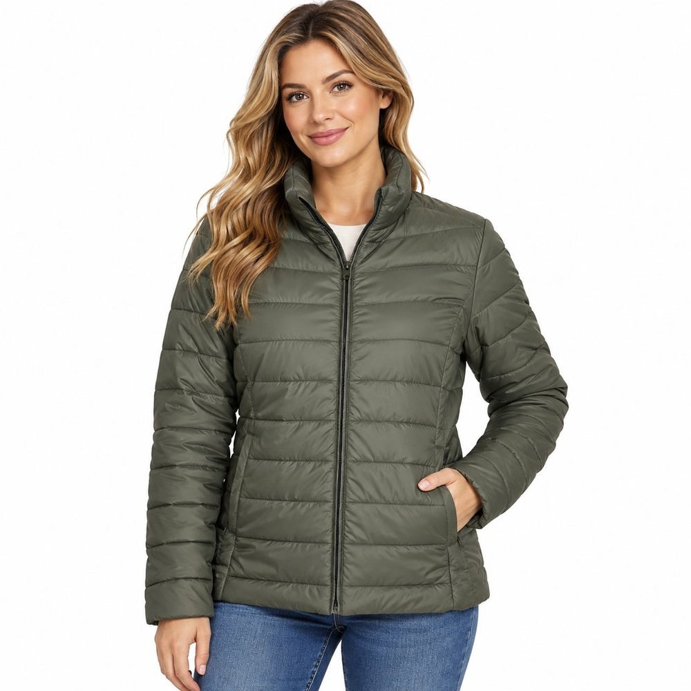 LOFT Puffer Jacket Green Full Zip Womens Small Lightweight Outdoors
